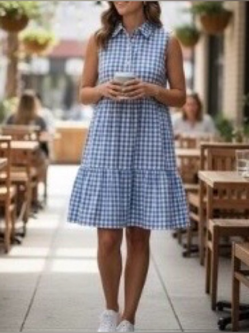 Tommy Hilfiger Blue White Check Sleeveless Collared Dress Casual Comfy Size 2